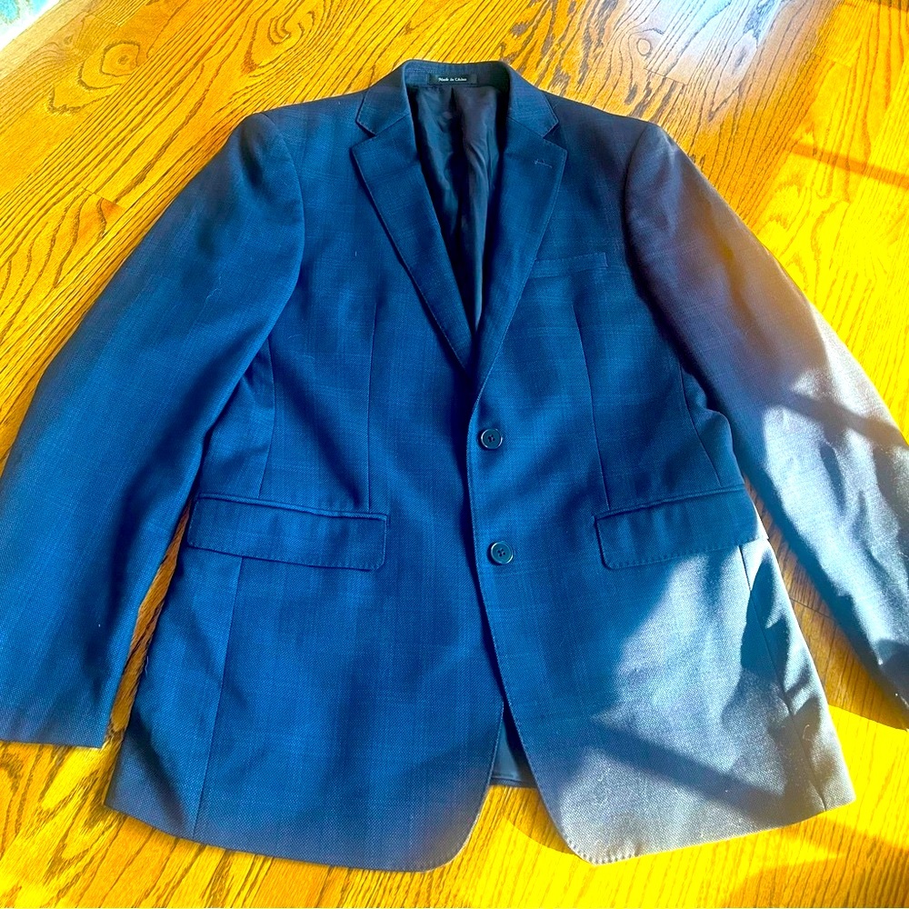 Classic Calvin Klein Men's Navy Wool Checkered Blazer